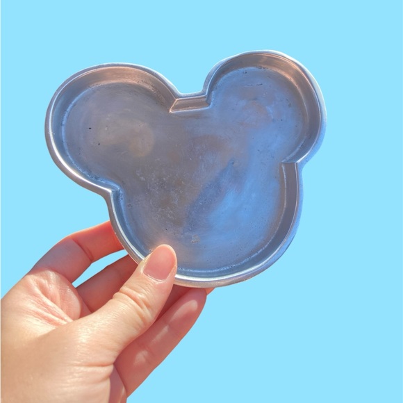 SOLD Vintage Silver Metal Mickey Disney Tray Candle Holder Trinket Dish - Picture 4 of 4